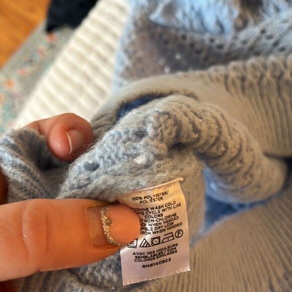 Ann Taylor Loft Sweater Womens Small Blue Ruffle Shoulder - Picture 7 of 7